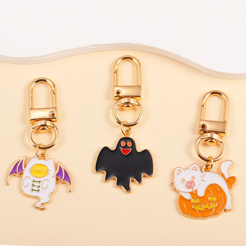 

Cute Enamel Halloween Pumpkin Ghost Bat Elf Charms Keychain Lovely Halloween Party Gifts For Women Men Kids Bags Decor Keyrings