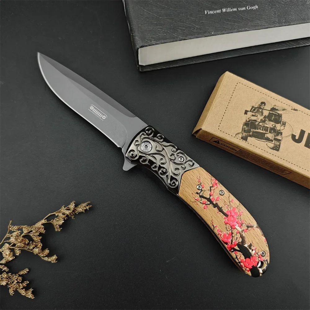 Tactical Jeep DA157 Folding Pocket Knife Perilla Olive Wood Handles Camping Hunting Knives Outdoor Combat EDC Tools for Gifts