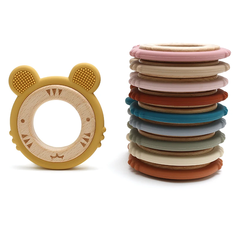 1pc Baby Beißring Silikon Armband BPA FREI Nette Cartoon Tiger Anhänger Zahnen Spielzeug Holz Ring Kauen Baby Zubehör Spielzeug