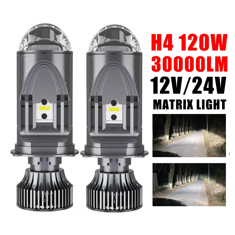 H4 120W 30000LM Super Bright Car LED Headlight Auto Mini Projector Dual Lens High Low Beam Light Bulb