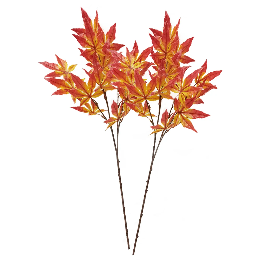 

2pcs Simulated Maple Leaf Branches High Quality Artificial Plants Decorative Green Faux Leaves for Home Office Garden Fall