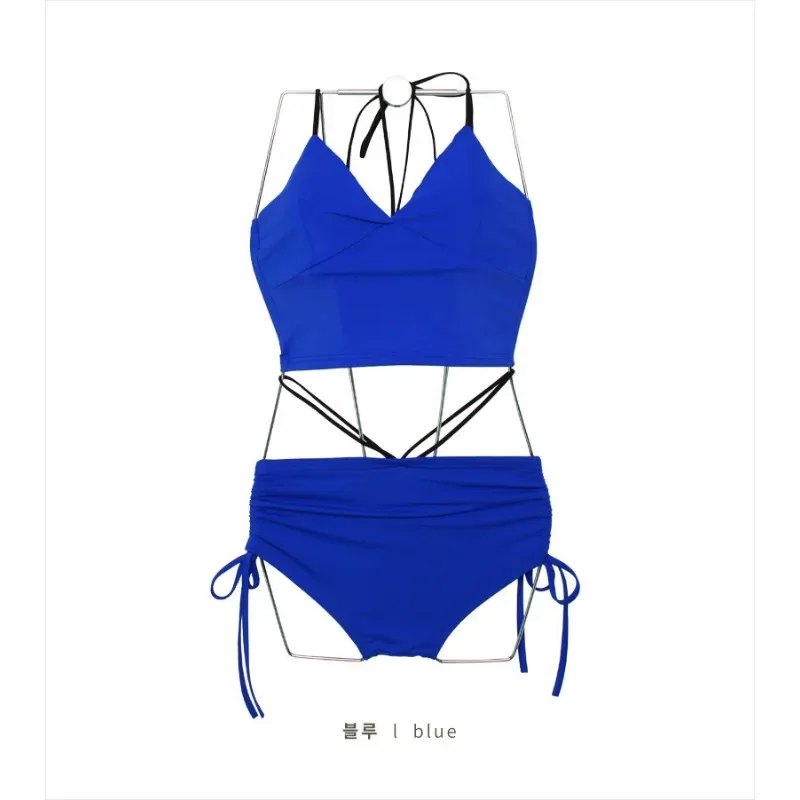 새로운 섹시한 블랙 하이 웨스트 비키니 두 조각 수영복 여성 수영복 자르기 탑 비치웨어 수영복 한국 비키니 세트 휴일