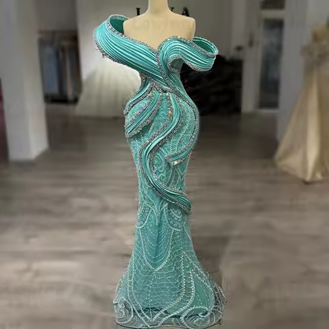 Green Wedding Party Dress Off Shoulder Long Prom Dresses Customized Birthday Party Second Dress Evening Gowns Robes De Soir&eacute;e