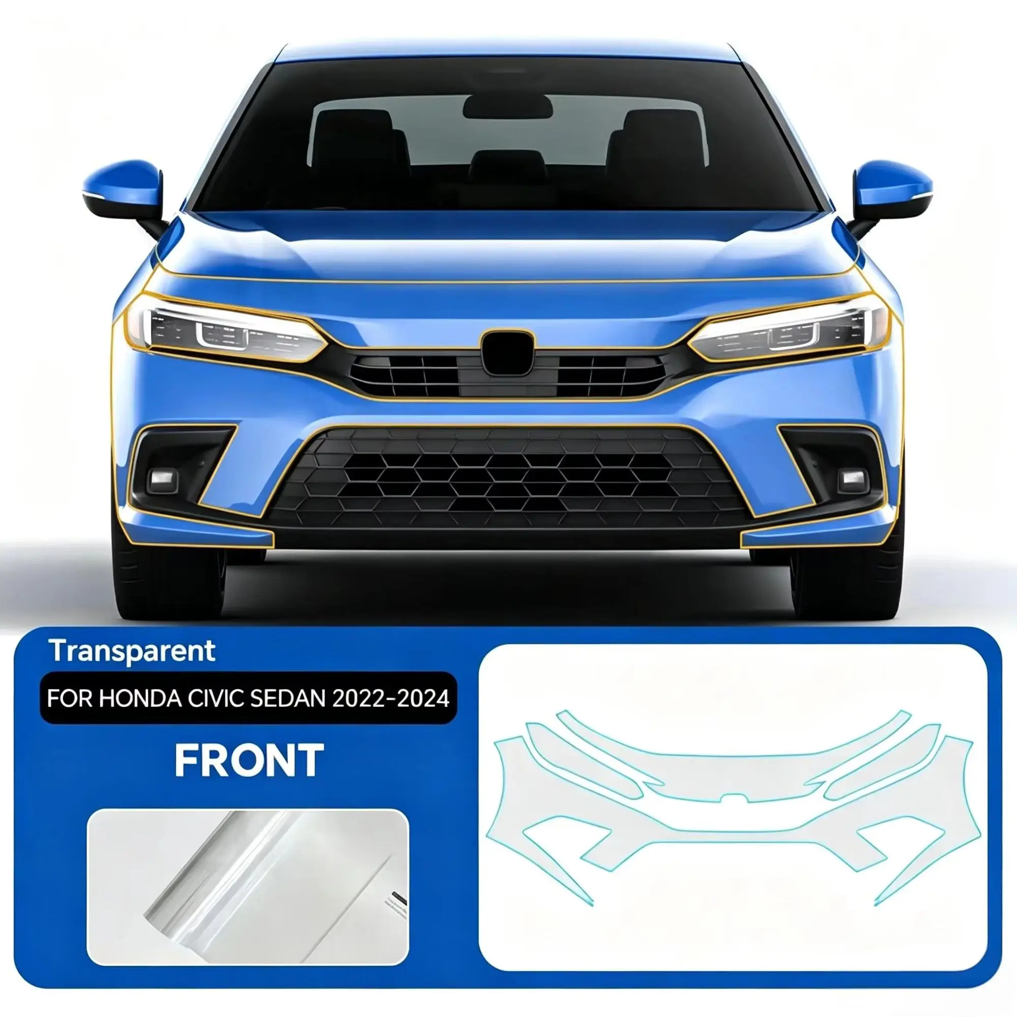 

For Honda Civic Sedan 2022-2024 TPU Bumper Hood Scratch-Resistant Self-Healing Paint Protection Film Invisible Pre-cut PPF Kit﻿