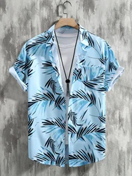 Men Street Fashion Summer Daily Shirt Hawaiian Cartoon Print Casual Loose Shirts Short Sleeve Beach Loose Tops