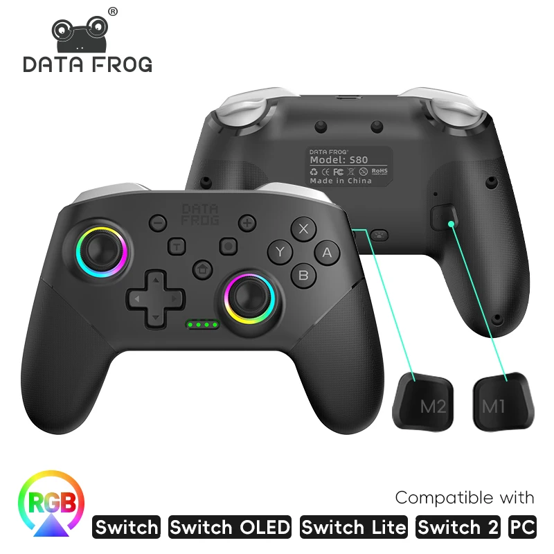 

Беспроводной контроллер DATA FROG S80 для Switch OLED Switch Lite Switch, 2 ПК с гироскопическим датчиком, эргономичный геймпад с двойной вибрацией