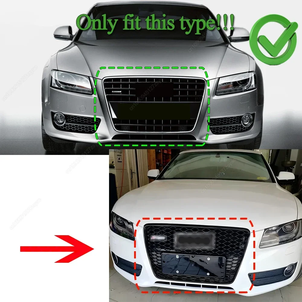 Car Front Mesh Bumper Grille Honeycomb Radiator Hood Mesh Racing Grills For Audi A5 S5 B8/8T 2008-2012 Black Body Kits 8T0853651