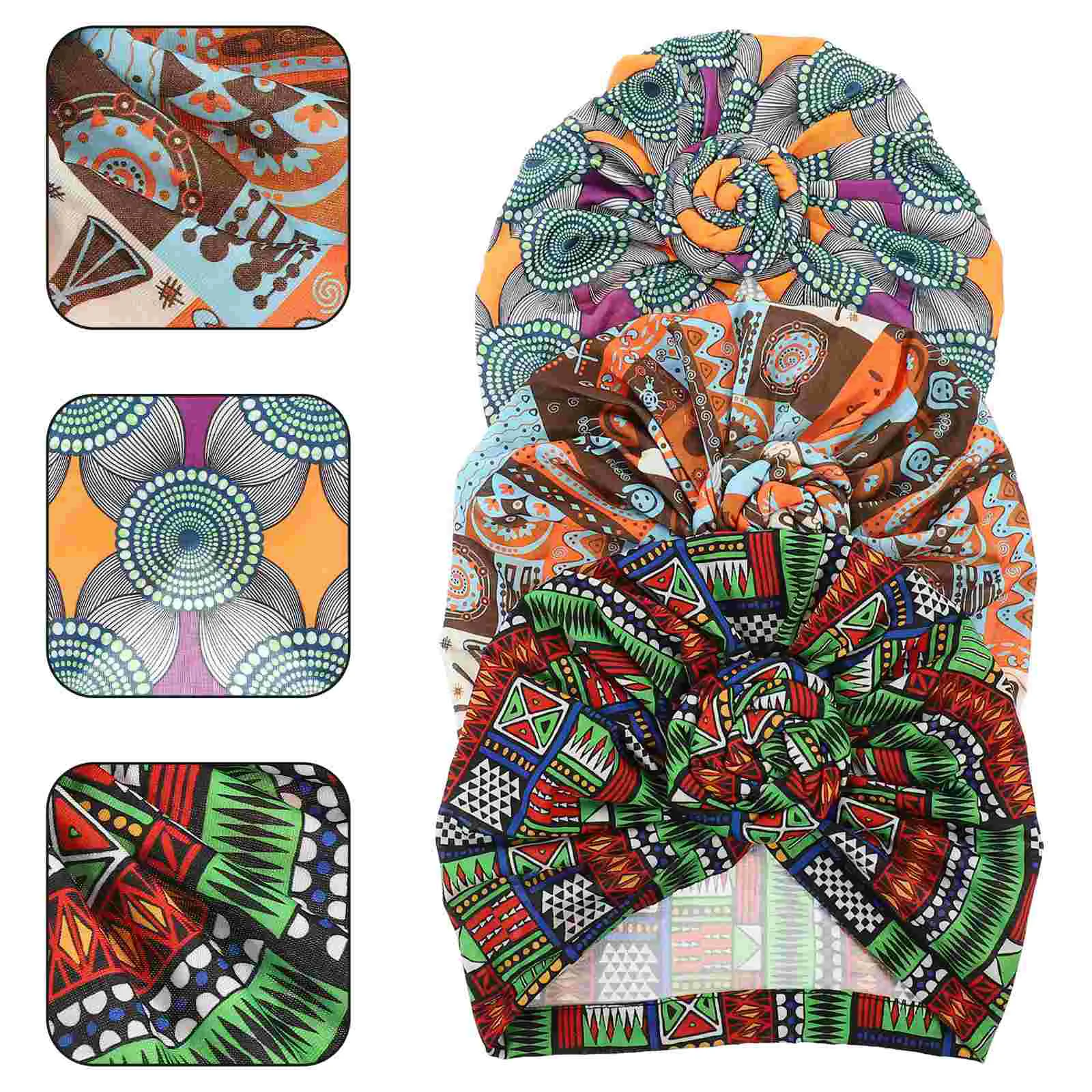 3 Pcs Women's Hats & Caps Fashionable Hair Turban Head Scarves Printing Knotted Turbans for African Fitness