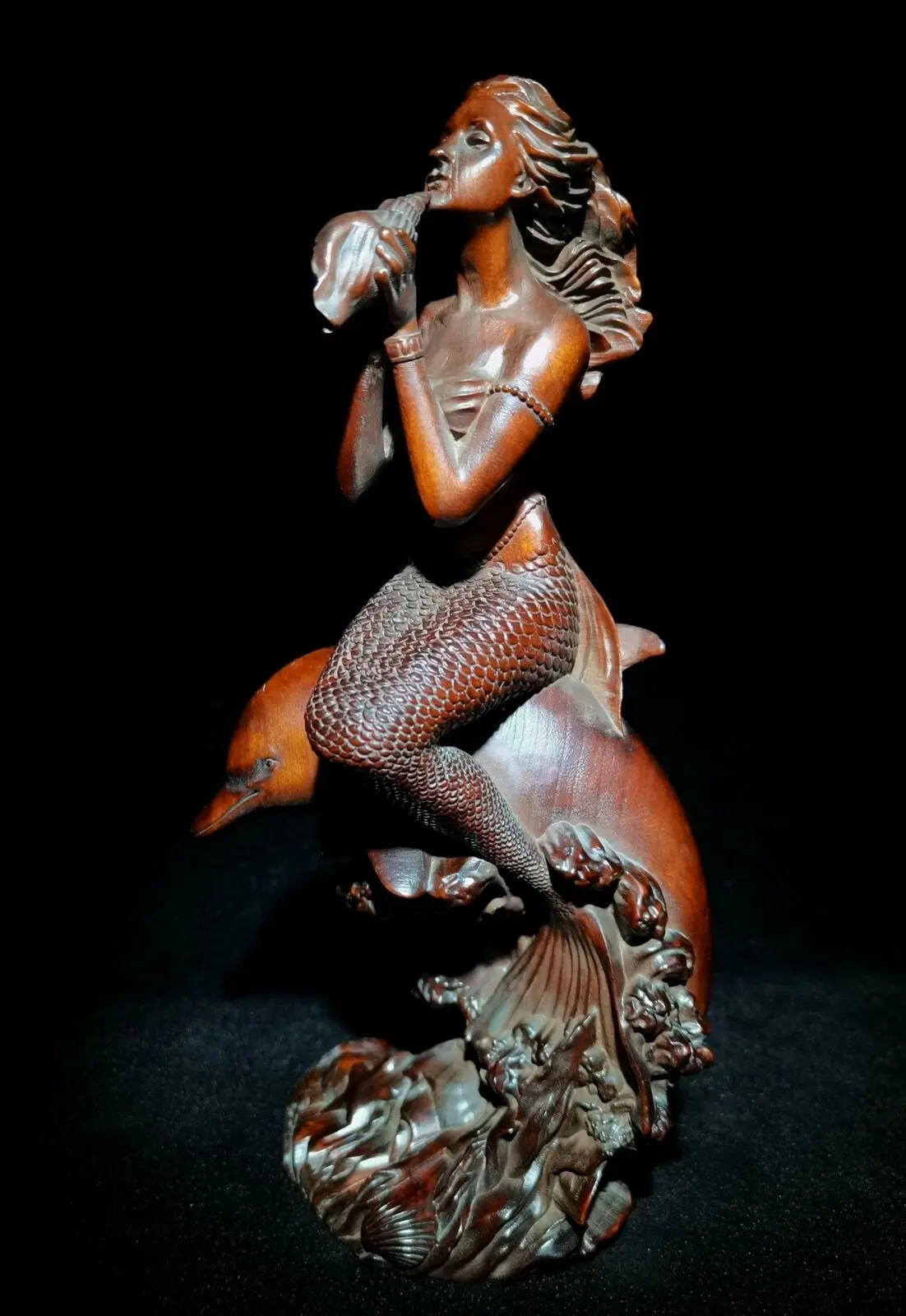 Vintage antiek houten beeld zeemeermin snijwerk decoratieve sculptuur huis liefde