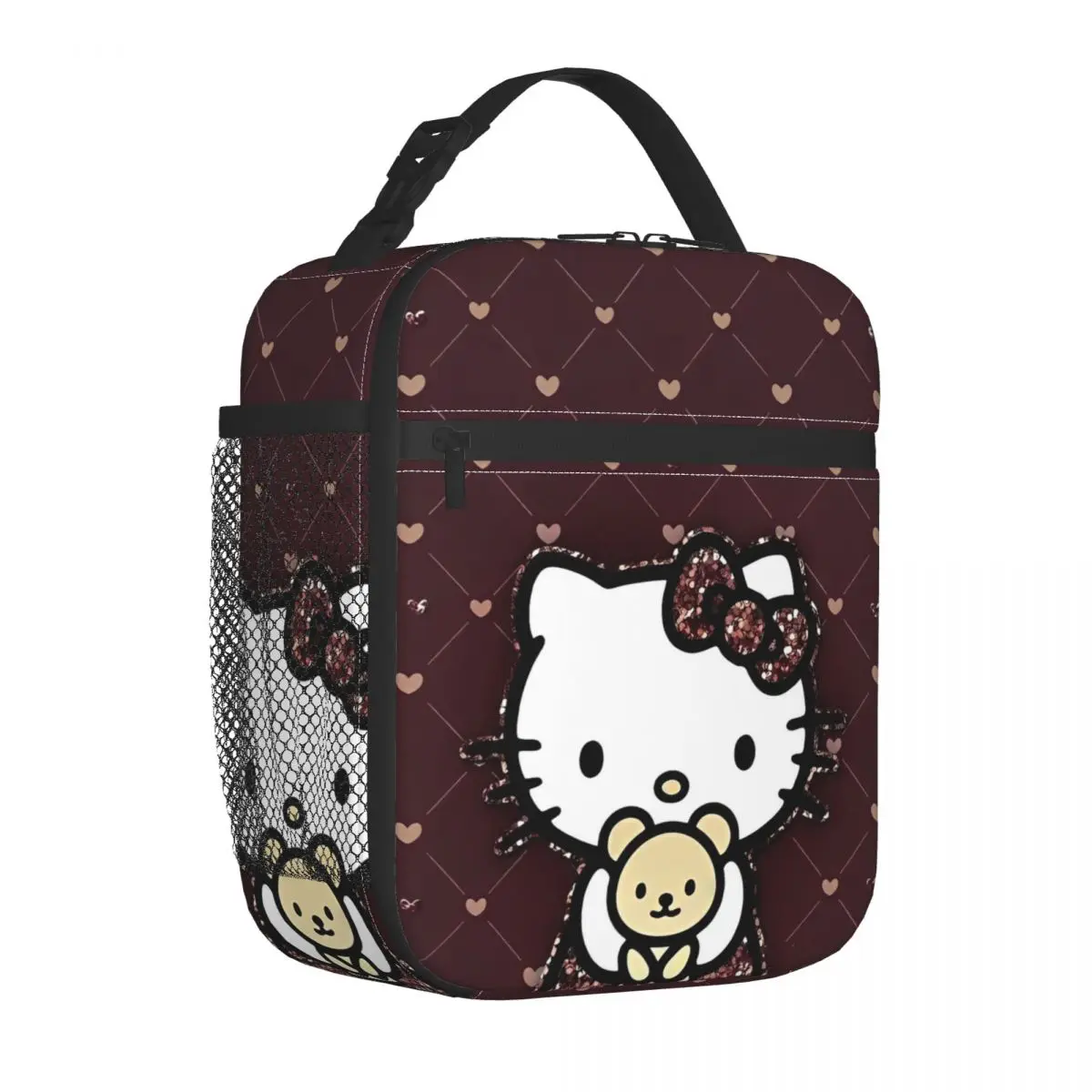 Hello Kitty Heart Stripe Pattern Lunch Bag Vintage Lunch Box For Child Office Portable Insulated Cooler Bag Thermal Lunch Bags