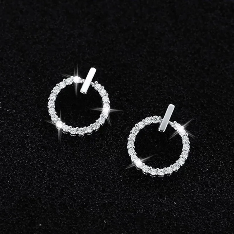 LByzHan Free Shipping Fashion 925 Sterling Silver Crystal Rhinestone Geometric Round Stud Earrings For Women Beautiful Jewelry