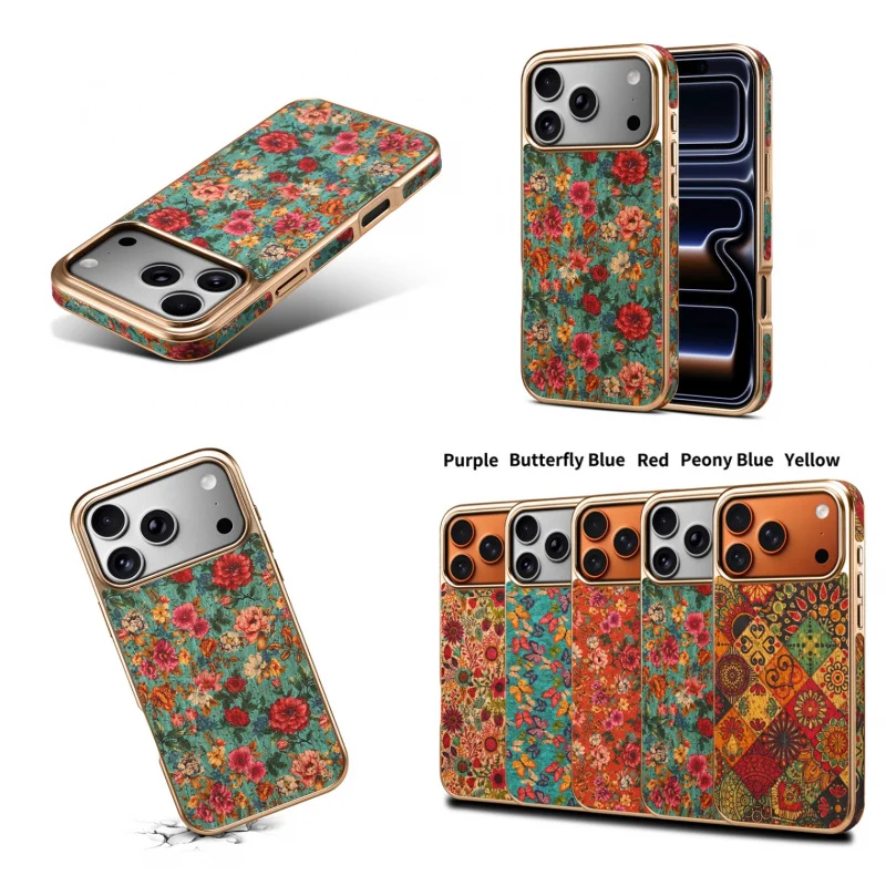 

European-style floral pattern irregular color phone case for Apple17ProMaxCork eco-friendly material phone caseiPhone 17Electrop