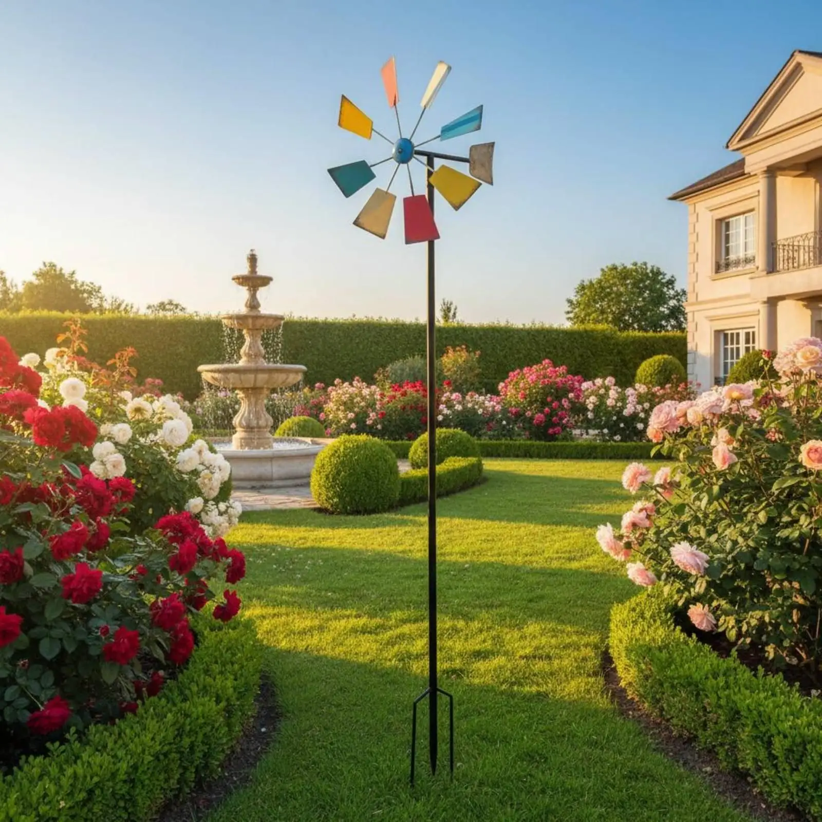 Multicolor Metal Windmill Garden Ornament Rotating Iron Spinner Wind Decor for Yard Patio Landscape