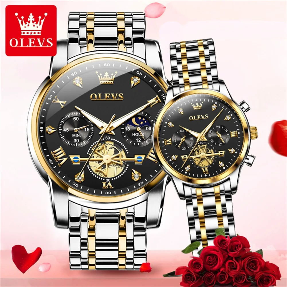 OLEVS カップルウォッチ ファッショントレンド 多機能 オリジナルブランド クォーツ腕時計 恋人用 防水 男性と女性用腕時計