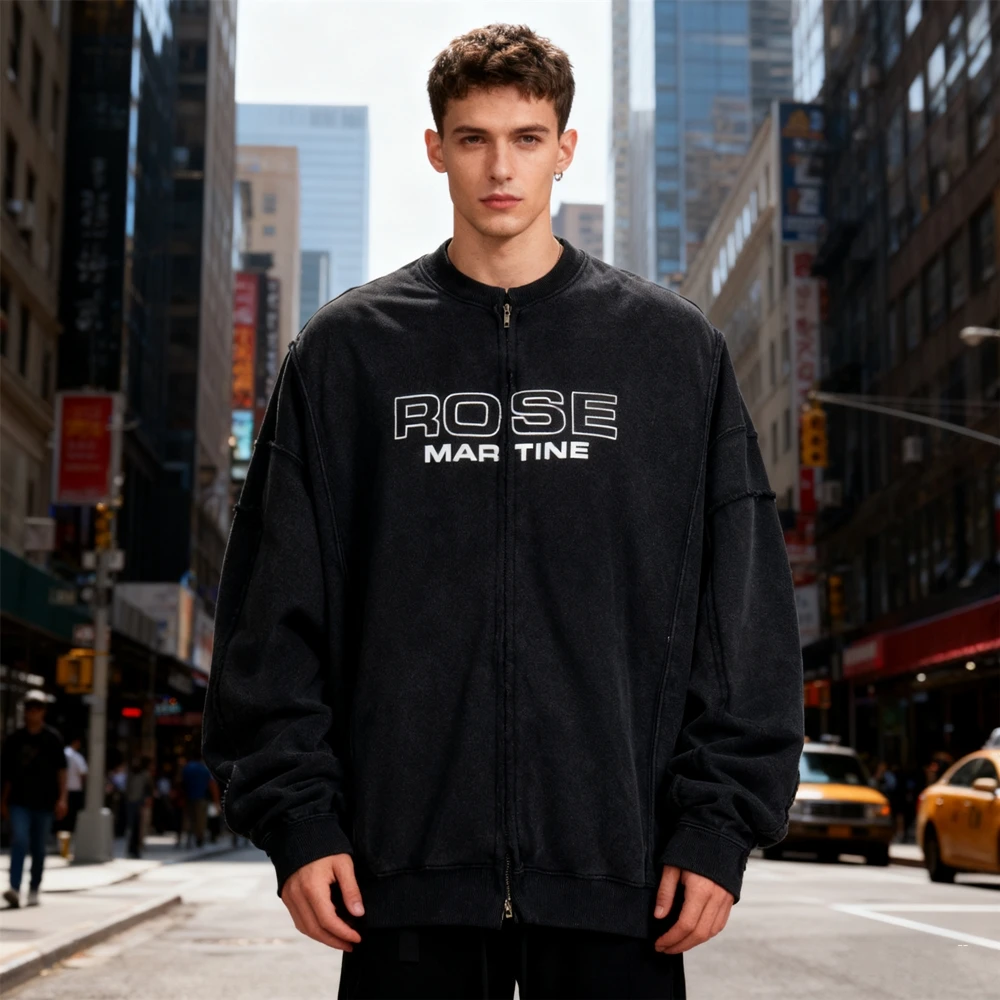 

KUCLUT 380GSM Fashion Streetwear Best Quality Zipper Coat 100%Cotton Vintage Clothing Oversize Loose Tops Casual Jacket For Men