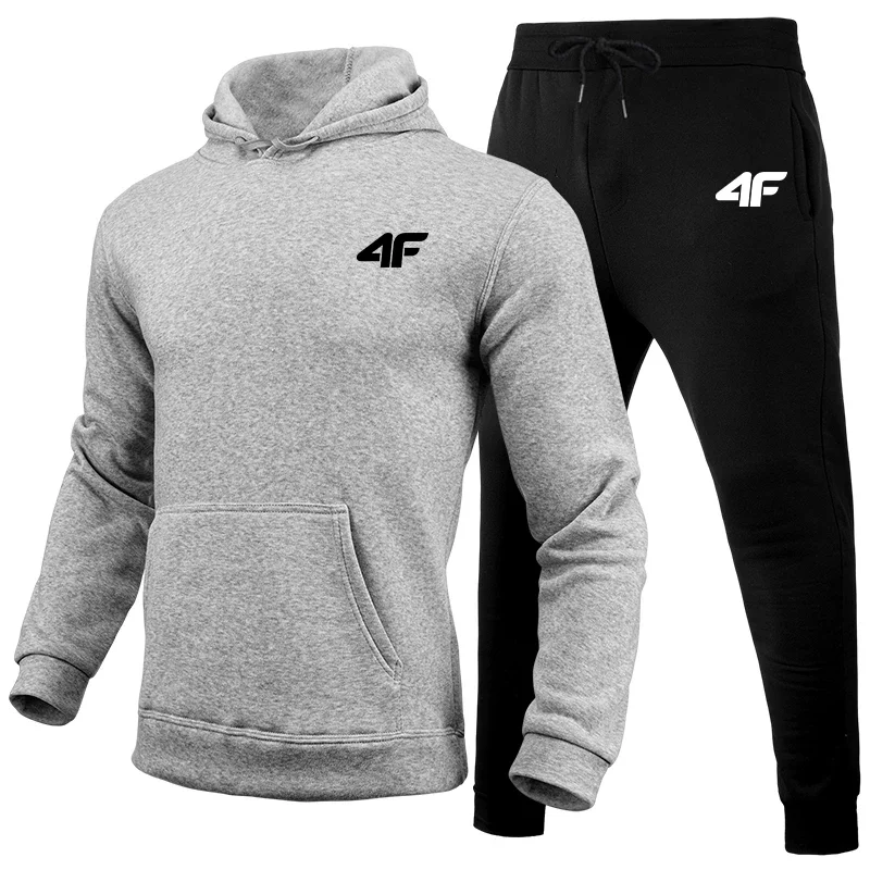 

High-quality hooded casual sportswear set for autumn and winter: Men's printed pullover + fitness jogging pants 2-piece set
