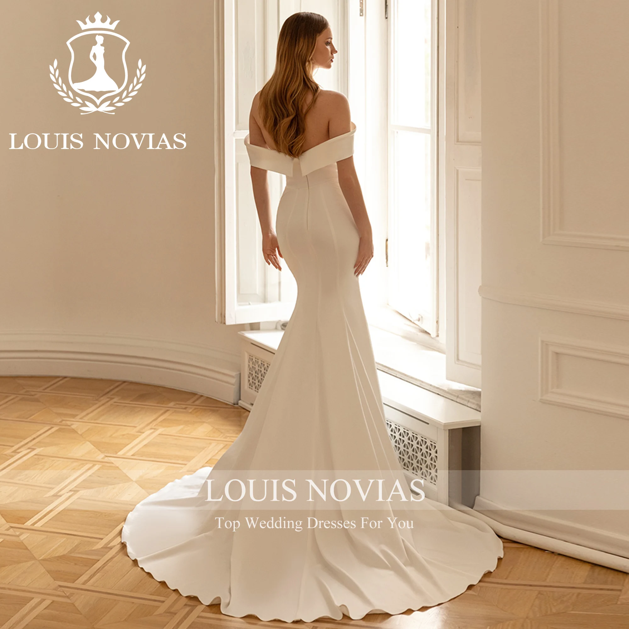 LOUIS NOVIAS 2 IN 1 Mermaid Wedding Dress High Quality Sexy Off Shoulder Detachable Train Sheath Satin Dress Vestidos De Novia