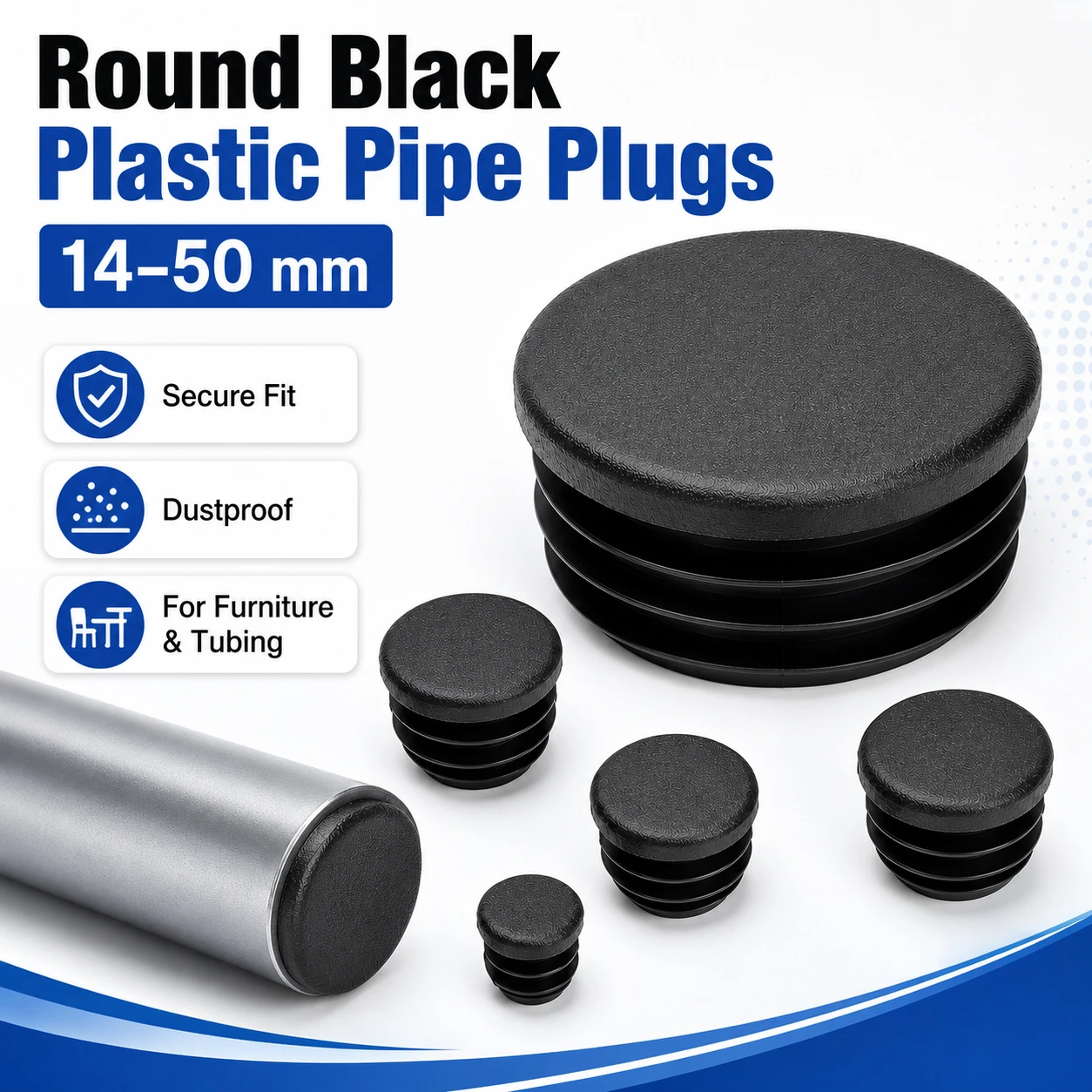 8-40Pcs Black Round Plastic End Caps, Blanking Tube Inserts Bung Stopper for Chair Leg Pipe, Dustproof Furniture-Feet Covers