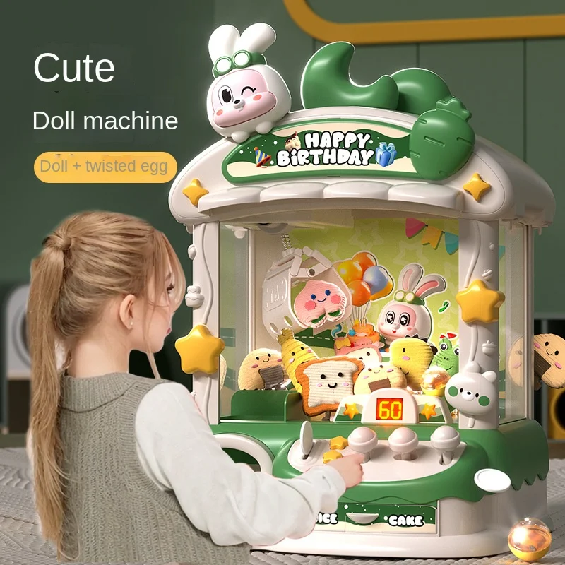 Automatic Doll Machine Toy for Kids Mini Cartoon Coin Operated Play Game Claw Crane Machines with Light Music Children Toy Gifts