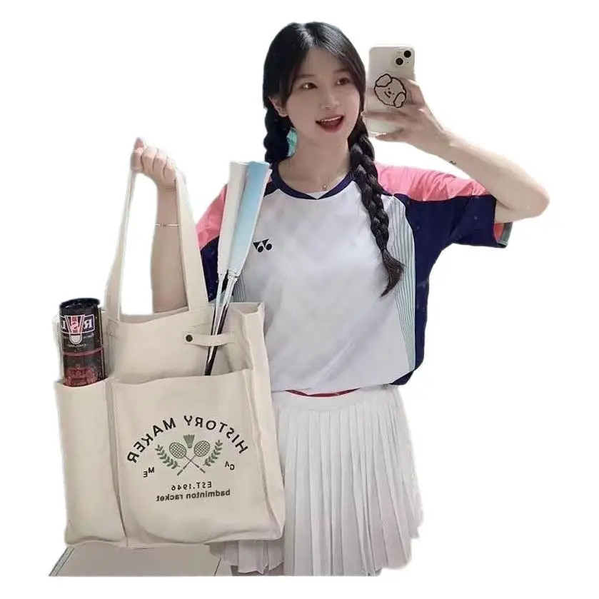 Large Capacity Canvas Badminton Racket Bag Single Shoulder Sports Fitness Travel Tennis Bag Women's New Style High Aesthetic ...
