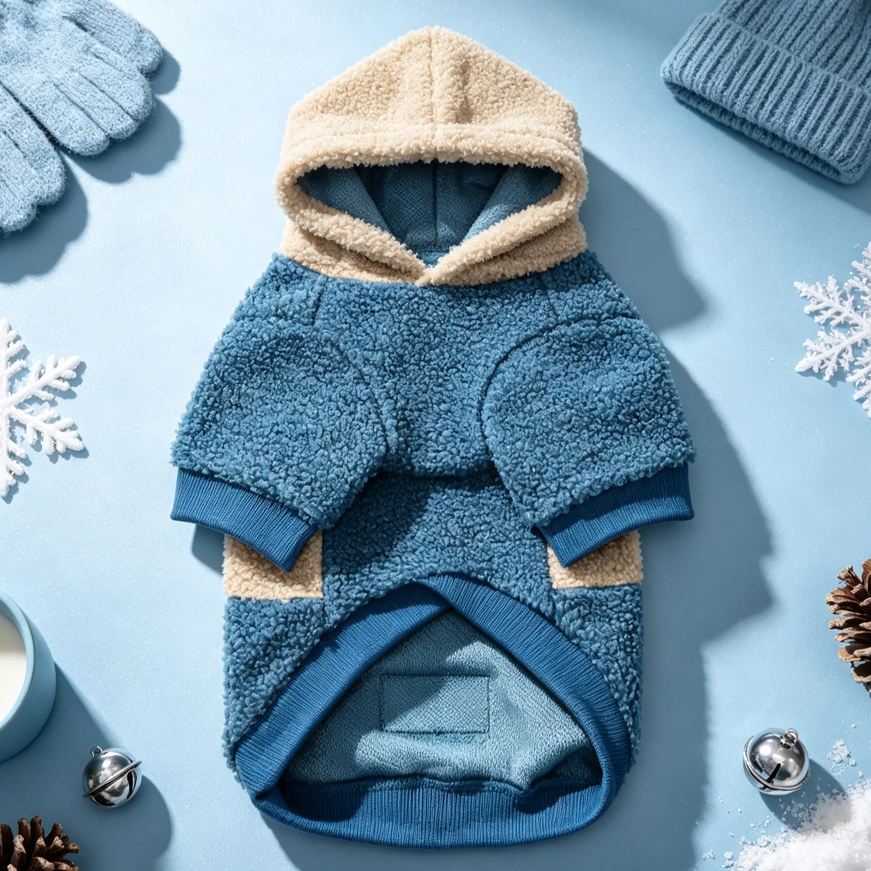 Hundekapuzenpullover, Kapuzenbekleidung für Haustiere, Herbst- und Winterbekleidung für Hunde, farblich abgesetzte Hundebekleidung aus Lammfell, warme Kleidung für kleine Hunde. – Detail 10