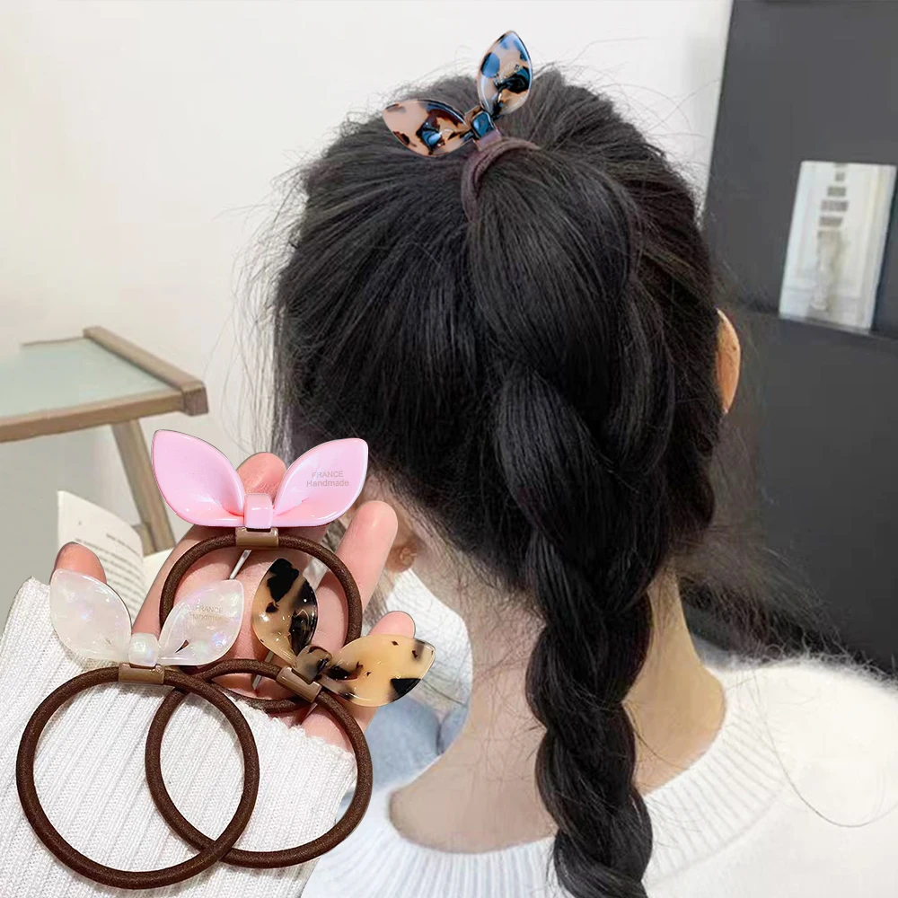 Cute Acetic Acid Rabbit Ears Hair Rope Small Fresh Knotbow High Elastic Basic Hair Rope Hair Loop Head Rope Accessories Gift