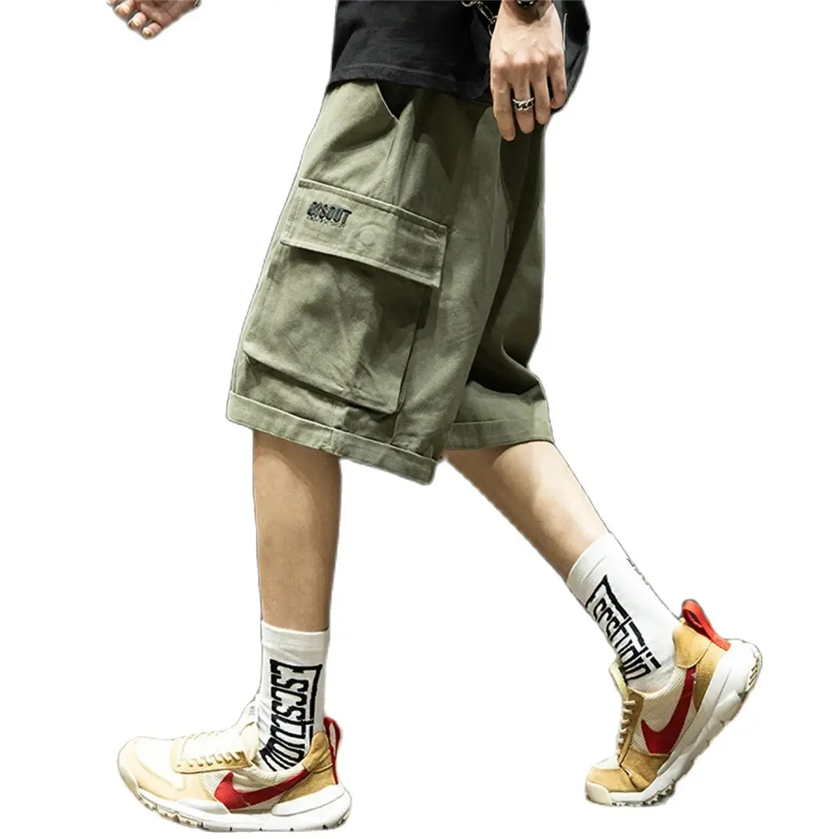 Black Hip Hop Cargo Shorts Men Summer Running High Street Loose Pants Streetwear White Casual Kahaki Shorts Boys Girl