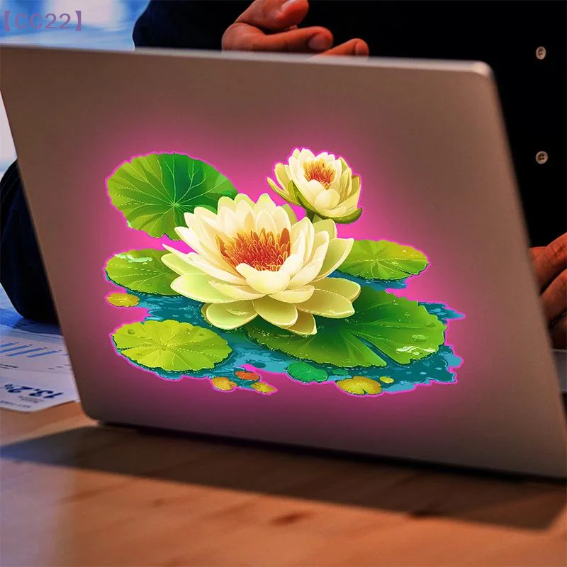 【CC22】Glow-in-the-Dark Green Water Lily Toilet Sticker PVC Self-adhesive Wall Sticker Bedroom Living Room Decals{C}