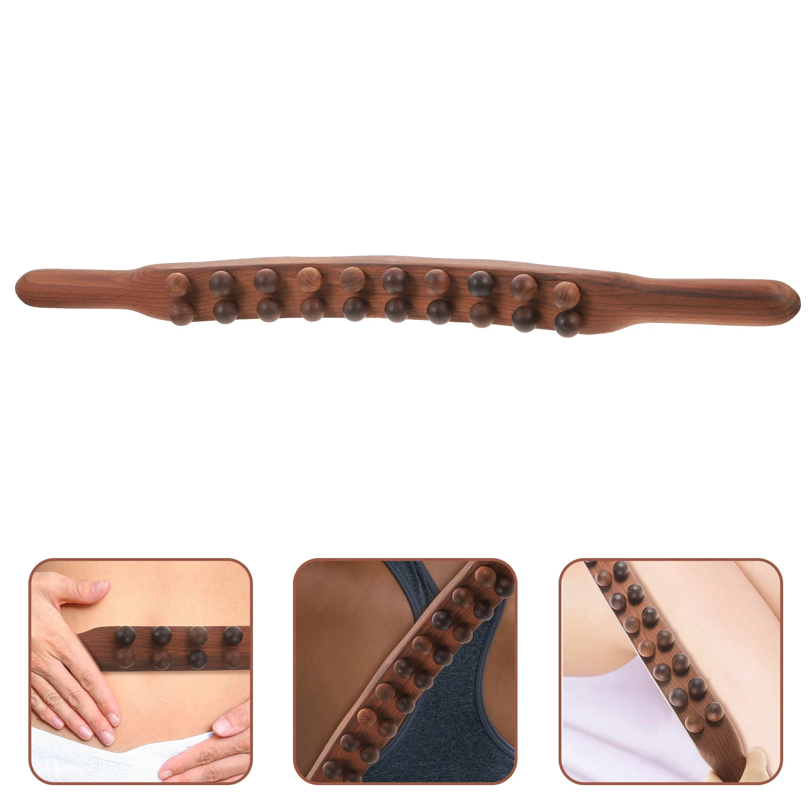 Beaded Double Row Massage Stick Roller Spiky Wood Device Fatigue Relief Massager