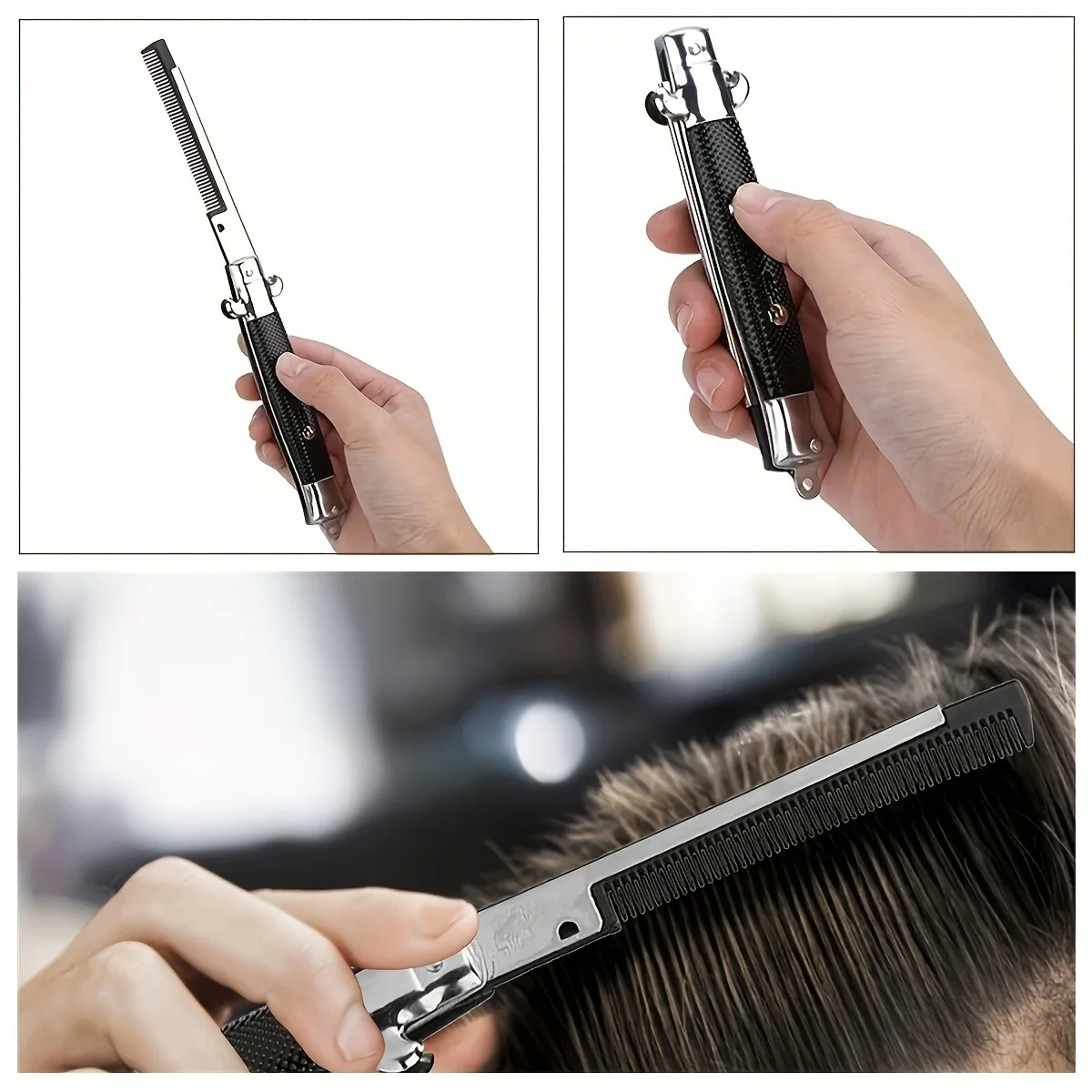 Mens Folding Pocket Comb Switch Blade Style Stainless Steel Ultra Portable Hair Grooming Daily Styling Travel Use Creative Gifts