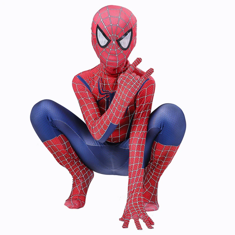 Kids Spider Superhero Costume Spandex Jumpsuit Halloween Costumes Suit for Boys Head Cover Separation Party Set