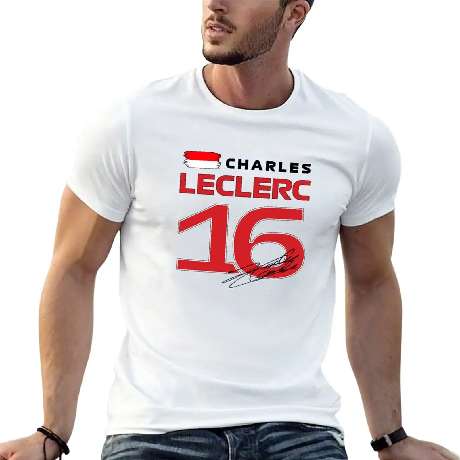 Charles Leclerc 16 T-Shirt summer clothes tops mens white t shirts