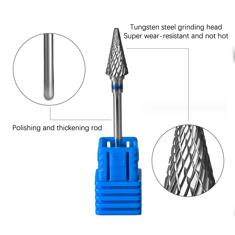 1Pcs Nail Tungsten Steel Polishing Head Conical Shape Rotary Manicure Cutters Bits With Cover For Manicure Gel Polish Remover
