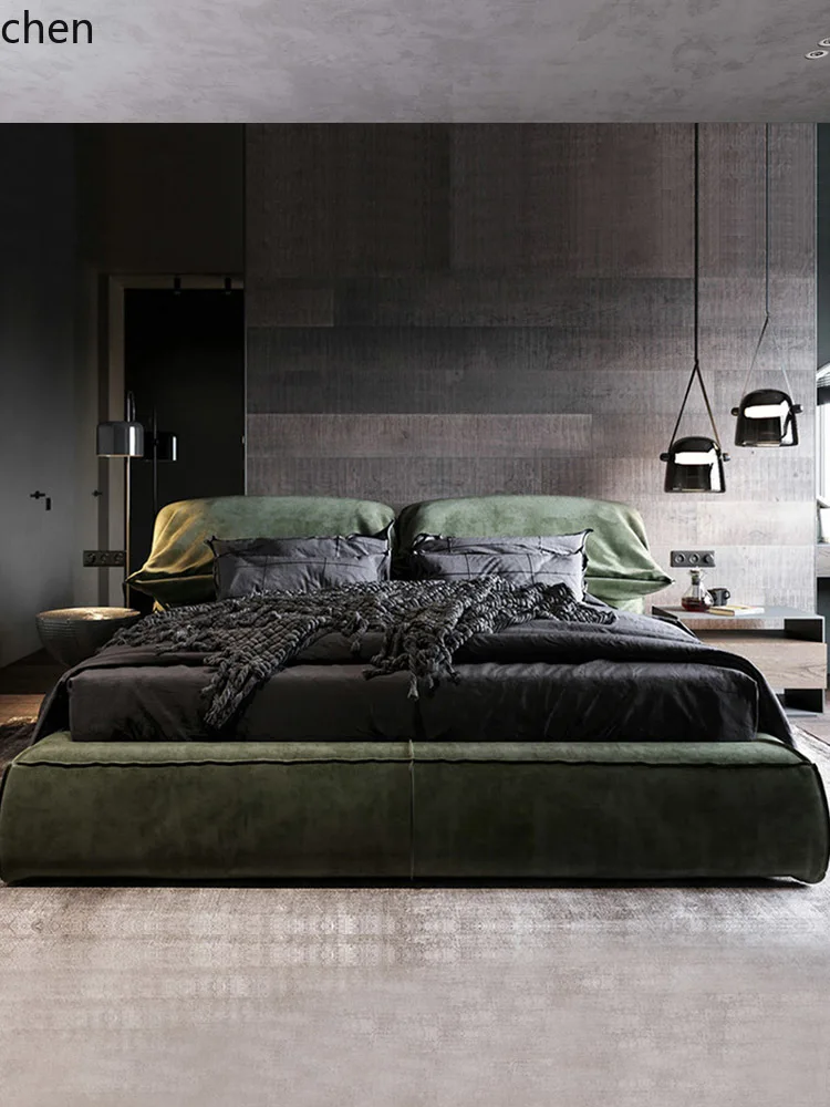HT Ear Cloth Bed Cream Style Master Bedroom Large Bed Internet Celebrity Matte Fabric Bed 1.8m Minimalist