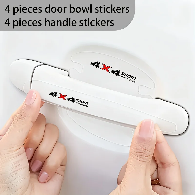 8Pcs/Set 4X4 Off-Road Sport Clear Door Cup & Handle Stickers, Waterproof Anti-Scratch PVC Car Decals
