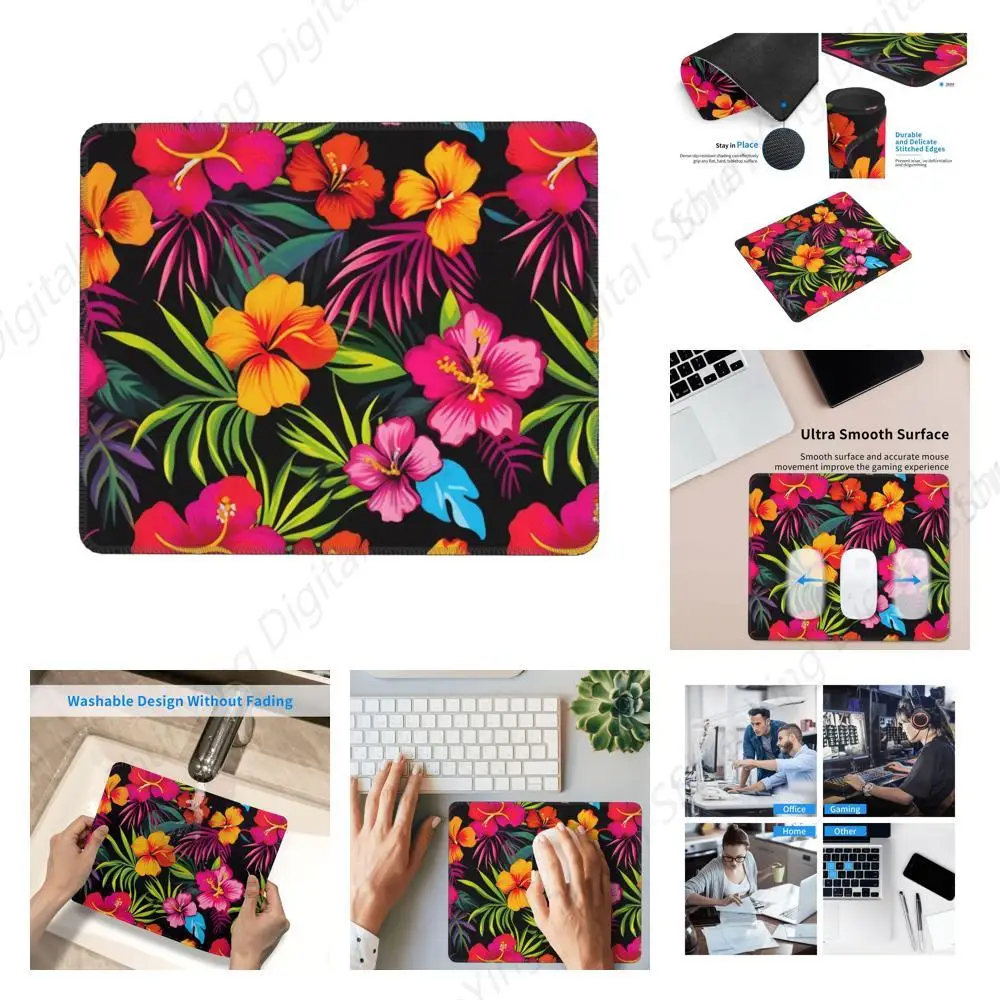 Hawaiian Floral Printed Mouse Pad Durable And Non Slip Very Suitable For Office And Gaming Non Slip Rubber Mouse Pad 18*22cm