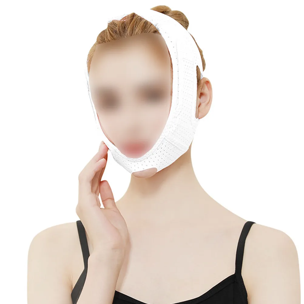 Breathable Face Lifting Mask for Women Face Bandage Masseter Muscle Chin Strap 073 White Soft Skin Friendly Firming