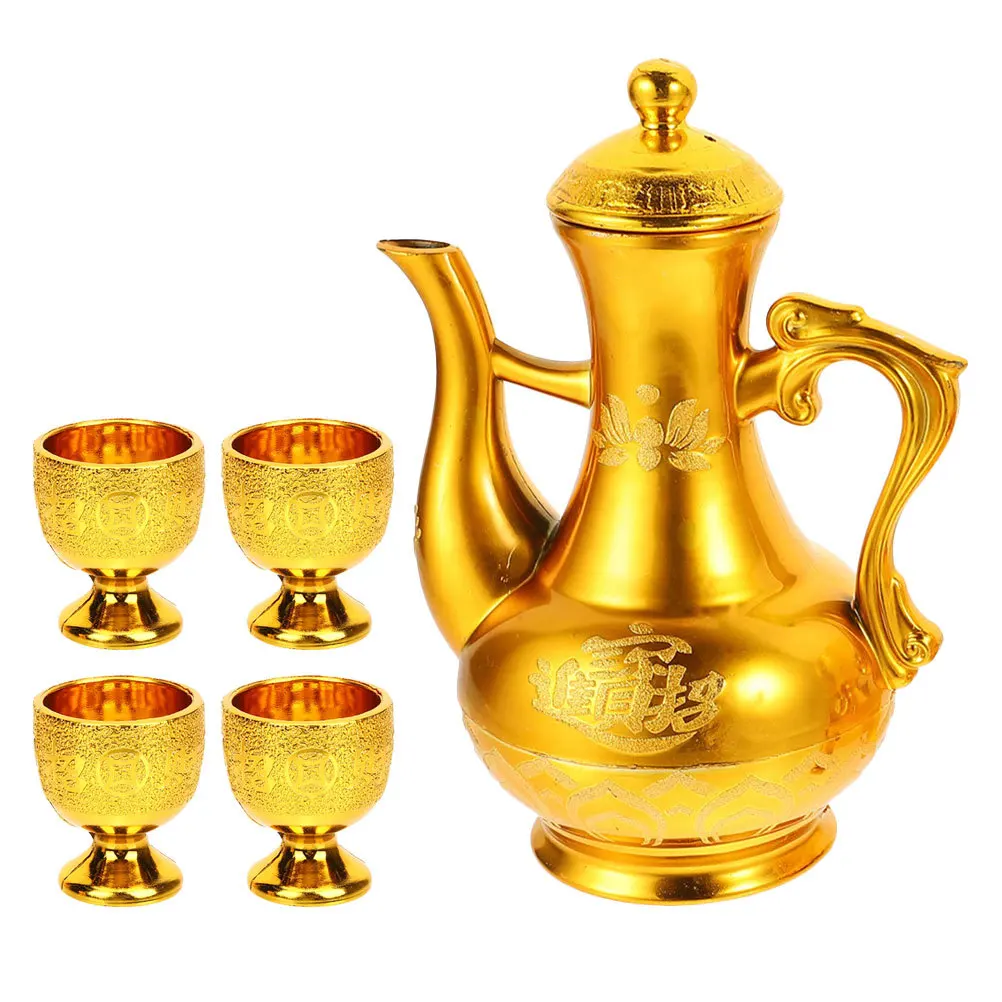 Juego de tetera de loto dorado, tazas de adoración budista con diseño de dragón y Fénix para el altar en casa, oferta de taza de consagración Vintage, templo Retro, 1 ud.