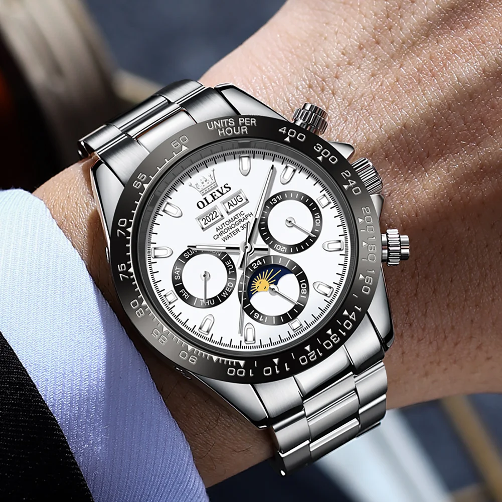 OLEVS 6654 Luxe herenhorloge chronograaf automatisch mechanisch polshorloge Waterdicht lichtgevend topmerkhorloge voor heren Datum Sport