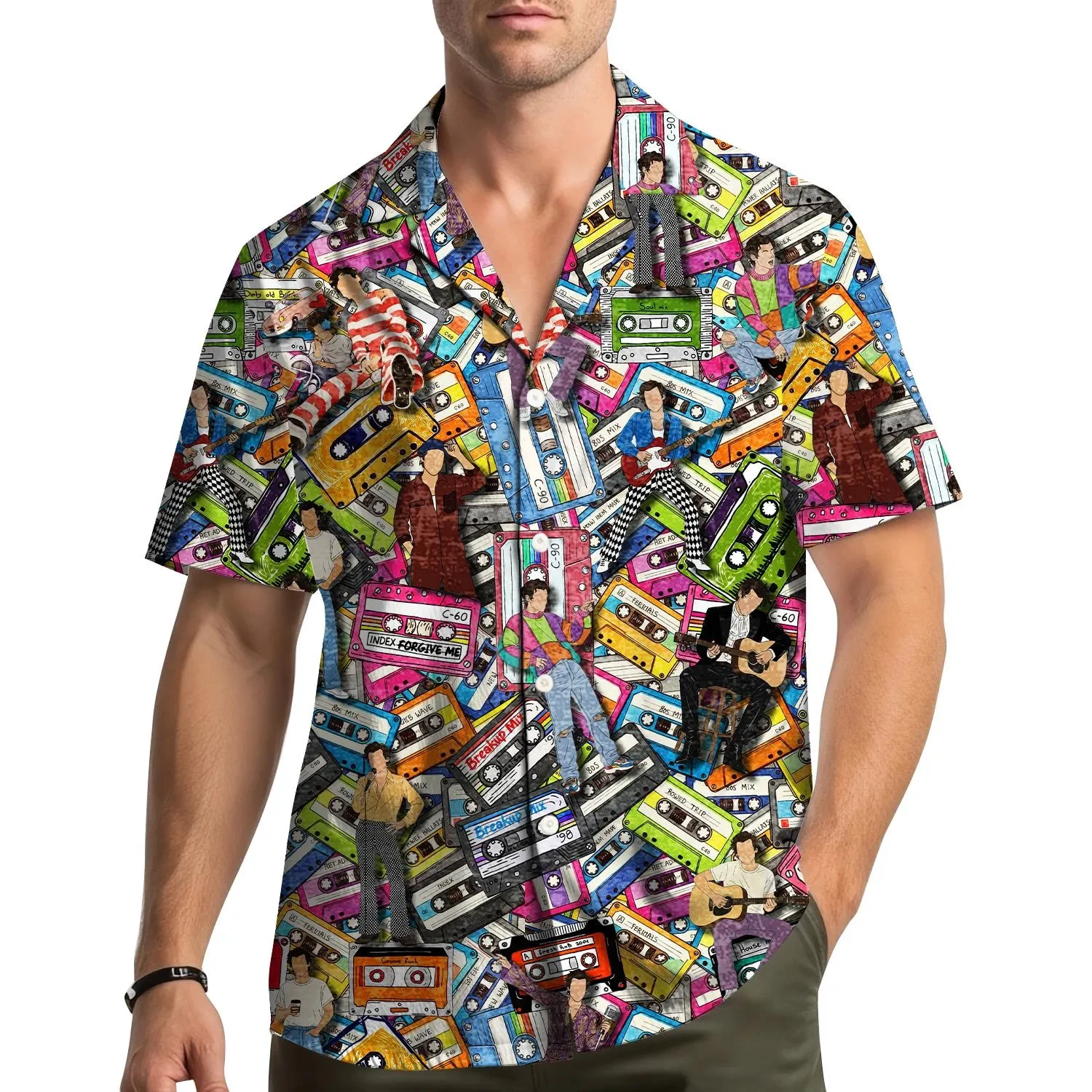 New Retro Cassette Hawaiian Shirt Unisex, Vintage 80s 90s Mixtape Music Aloha Button Down Shirt, Summer Shirt Short Sleeve
