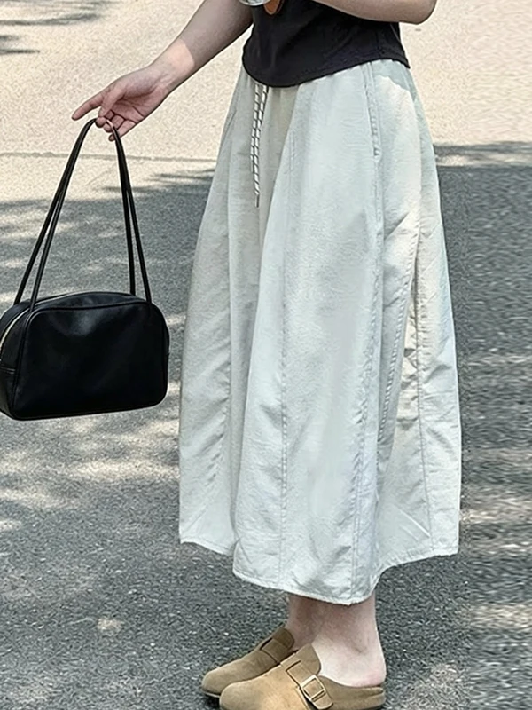 

High Waist A-Line Midi Skirt Workwear Loose Slimming Summer Long Flower Bud Skirt for plus Size Women Commute Style Polyester...