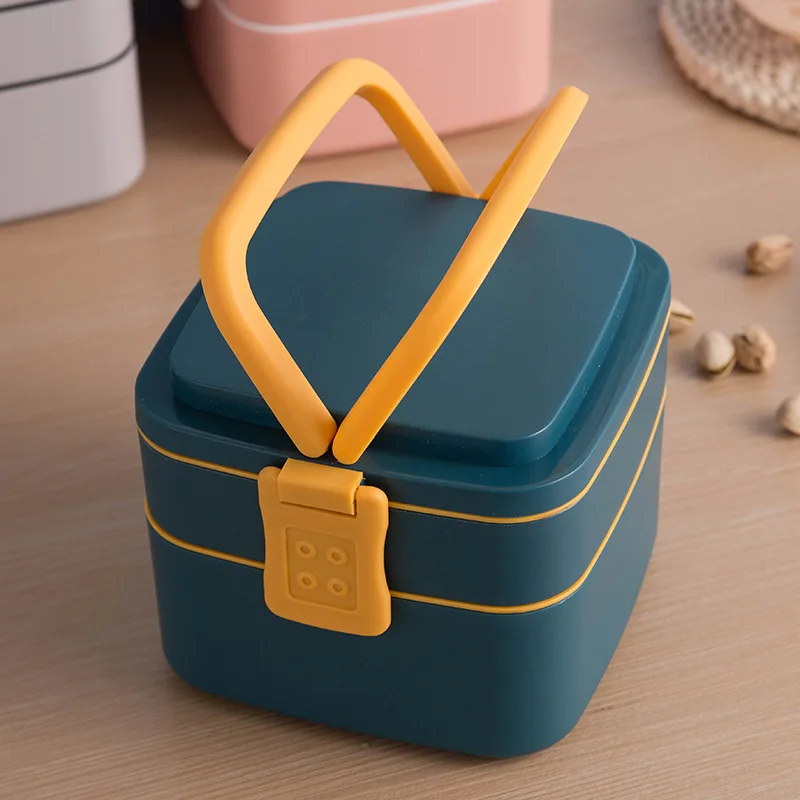 

Lunch Box Double Portable Lunch Box with Lid Bento Box Commuters Japanese Student Lunch Box Fitness Meal Microwaveable Meal Prep