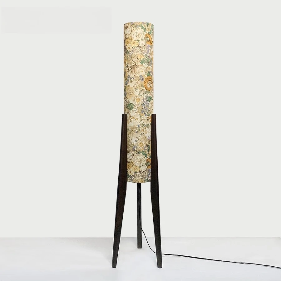 

Solid Wood & Liberty Fabric Floor Lamp, Vintage Style Atmosphere Ambient Light for Living Room Sofa Side, Gift Ready Decoration