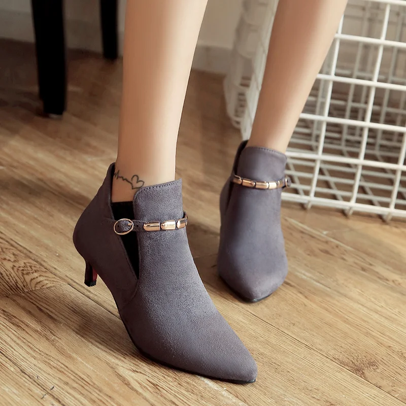 Retro Gray Red Green Women Boots Vintage Ankle Boots For Women Fashion Buckle Women\'s Short Boots Shoes Ladies Large Size