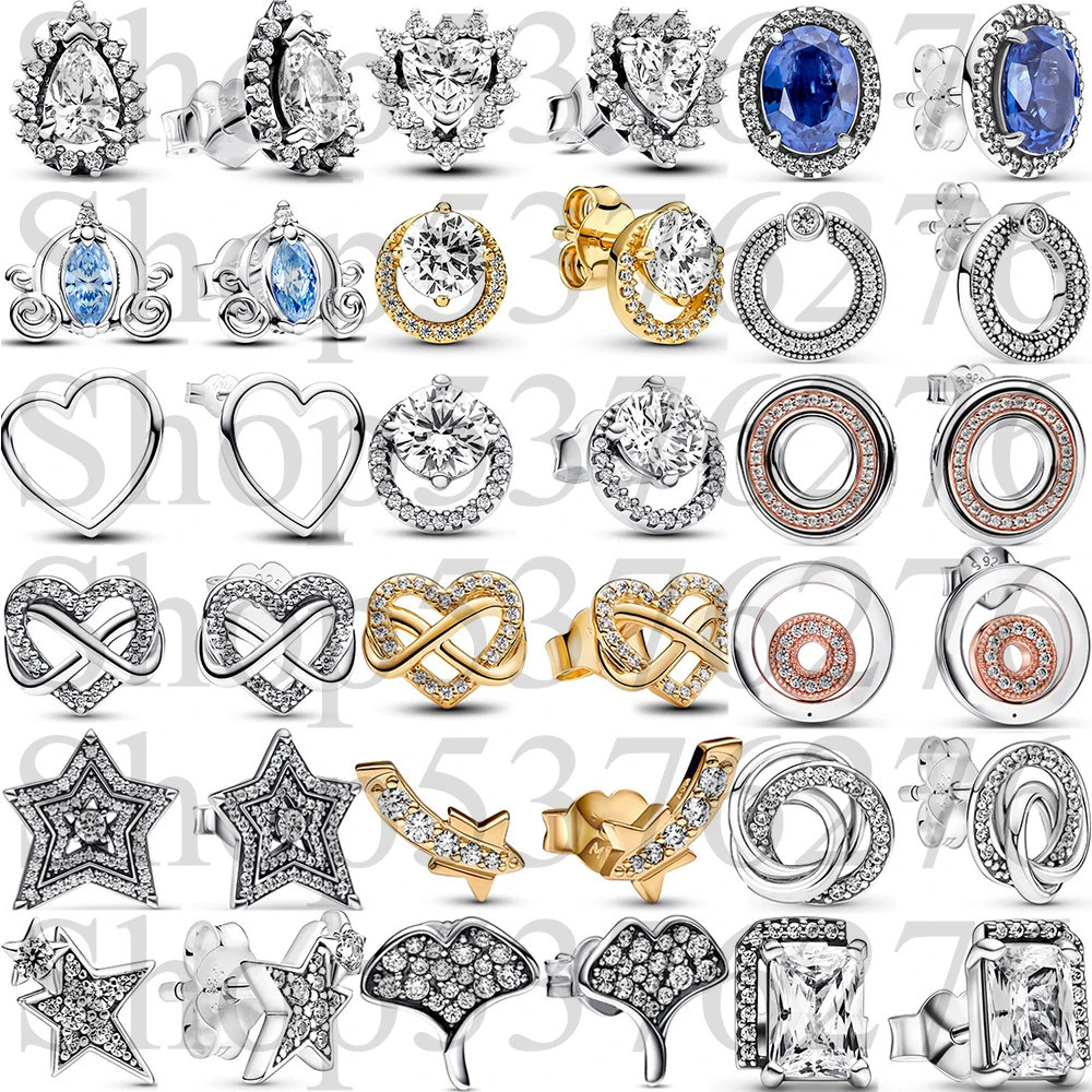 

925 Sterling Silver Statement Pear Heart Round Halo Infinity Front-facing Heart Fashion Stud Earrings For Women Gift DIY Jewelry