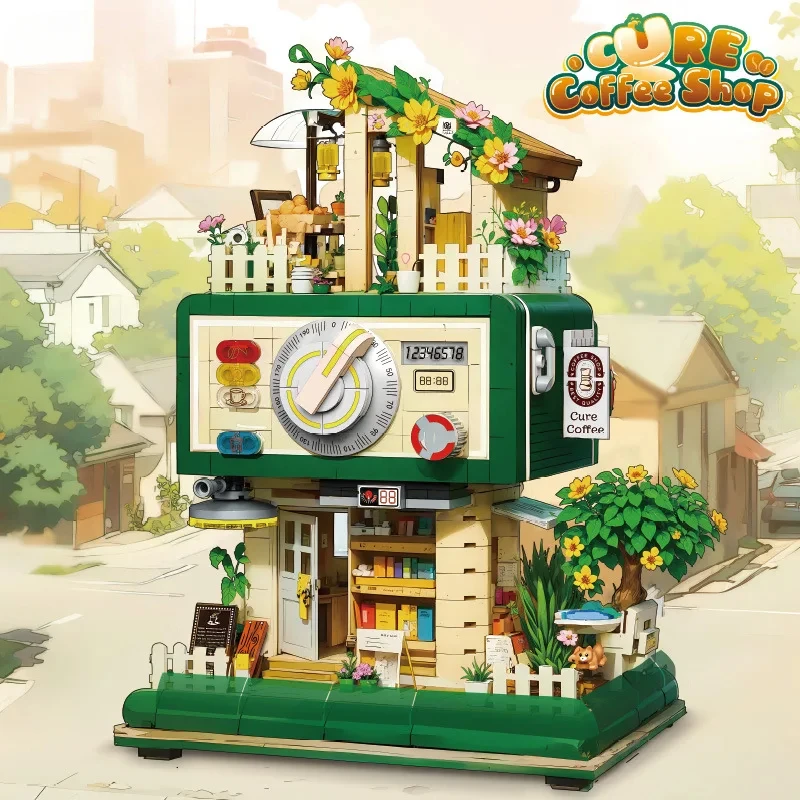 Coffee Shop Building Blocks Patchwork Streetscape Model Ornaments Small Particles Educational Toys Collection Gift