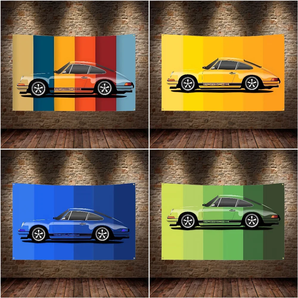 P-PORSCHE-S Flag Polyester Digital Printing Banner For Bedroom Wall Art Tapestry Decoration Flag