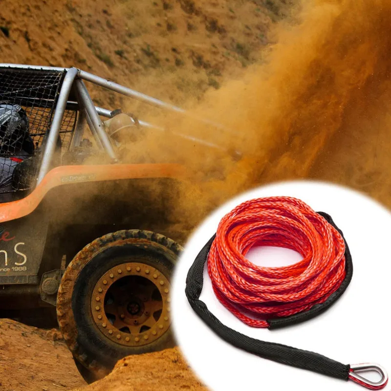 Heavy Duty 15m x 7mm Winch Rope - 13,500LBS Synthetic Tow Cable with Sheath & Wear Resistance