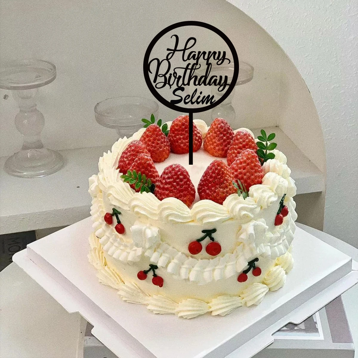1PC Cartoon Happy beautiful birthday Customized Name Cake Stand Bar Topper Supplies Graduations & Holiday Celebrations
