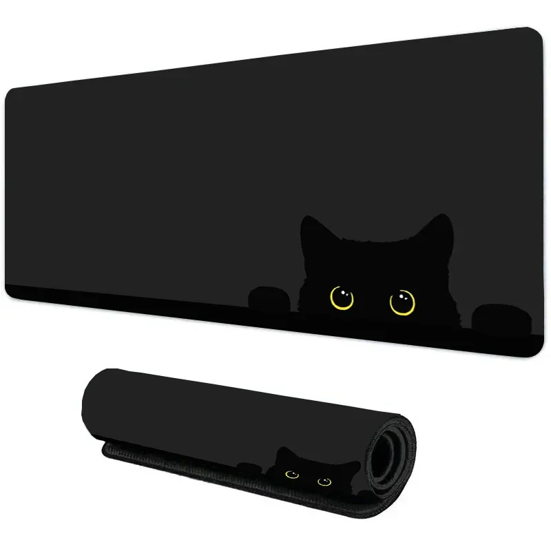 Kawaii Black Cat Mouse Pad Large Cute Kitten Game Keyboard Mat XxL Computers Accessories 400x900mm Table Pads Office Carpet Mats